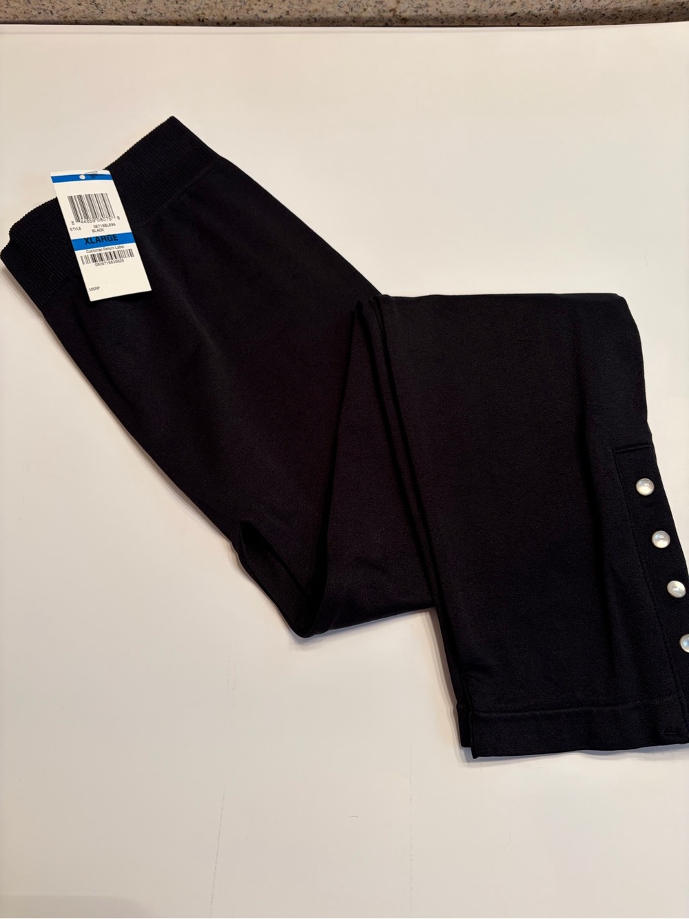 INC International Concepts Black Women’s Knit Leggings with Buttons on leg.